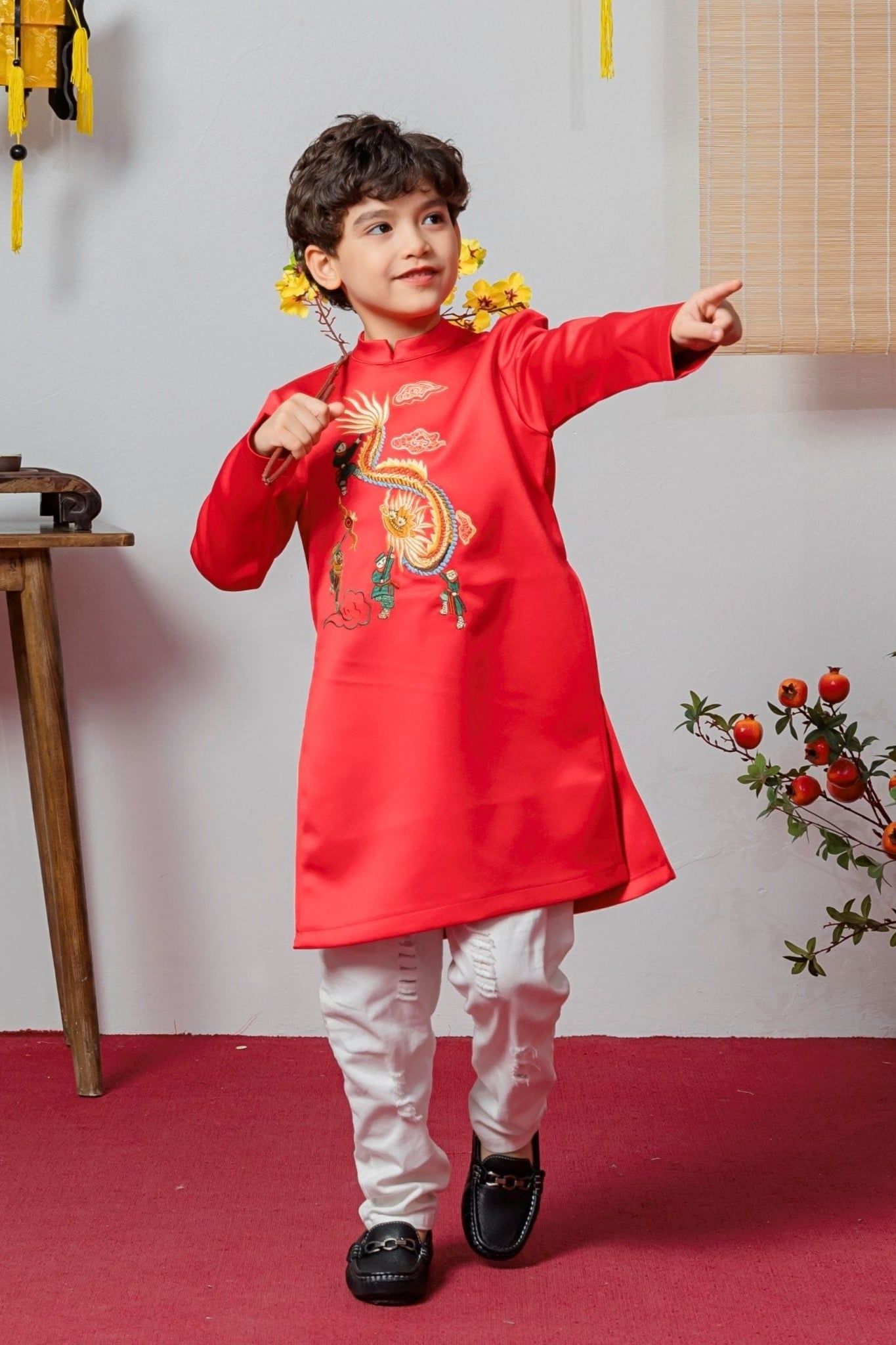  Áo Dài Bé Trai Lụa Tafta Mềm Mại, Thanh Lịch, Thoải Mái | Crown Space CKBL9933112 