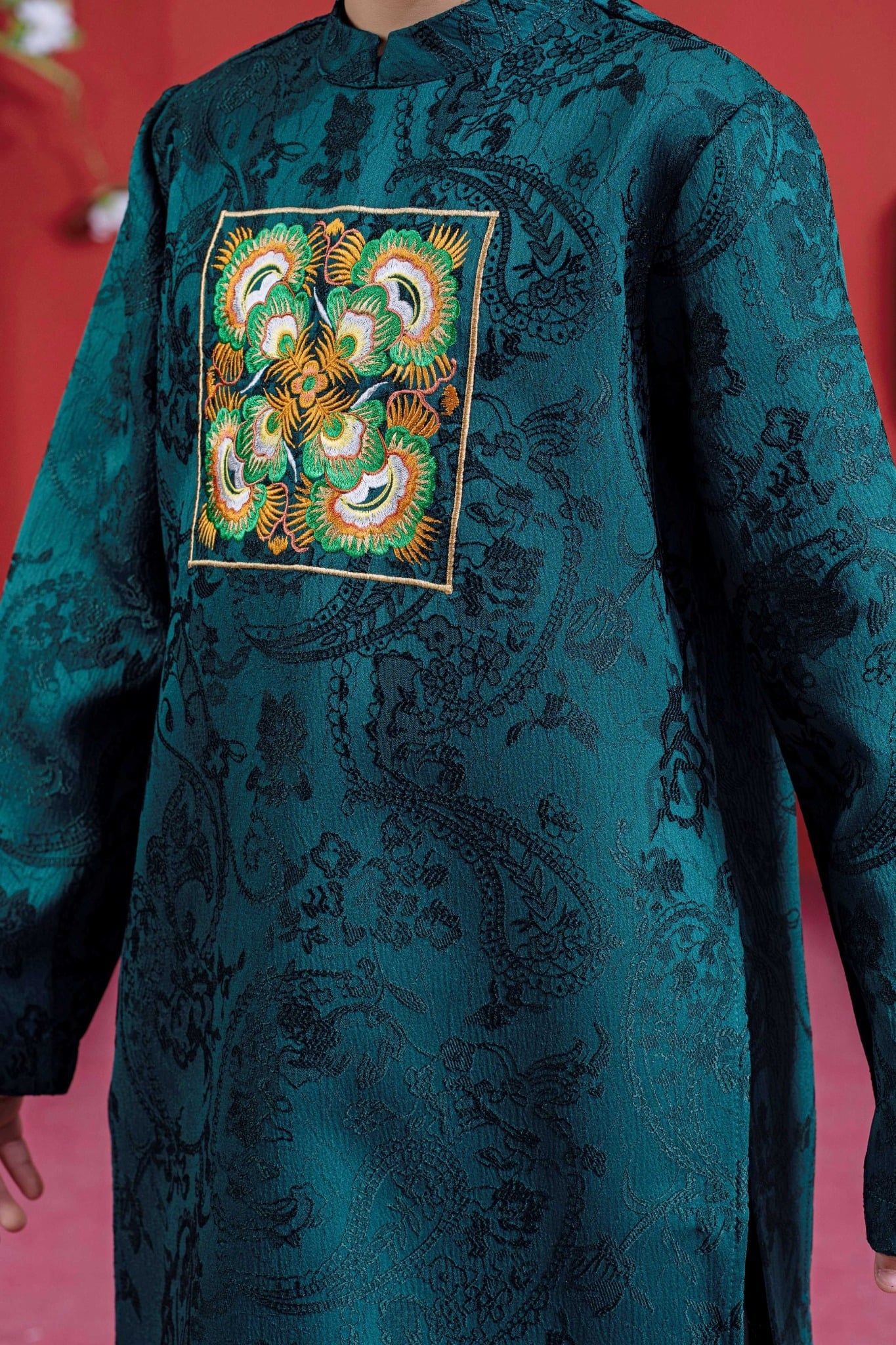  Áo Dài Gấm Hoa Bé Trai Xanh Ngọc Cao Cấp, Cách Tân, Sang Trọng | Crown Space CKBL9942003 