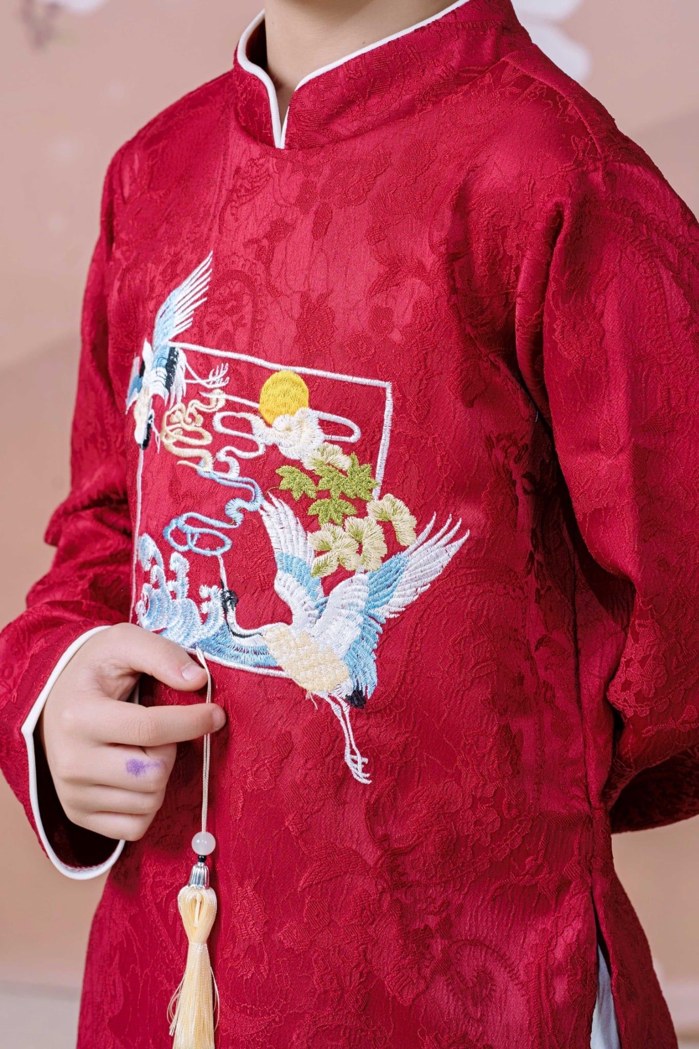  Áo Dài Cách Tân Bé Trai Vải Gấm Thêu Hạc Phú Quý | Crown Space CKBL9942001 