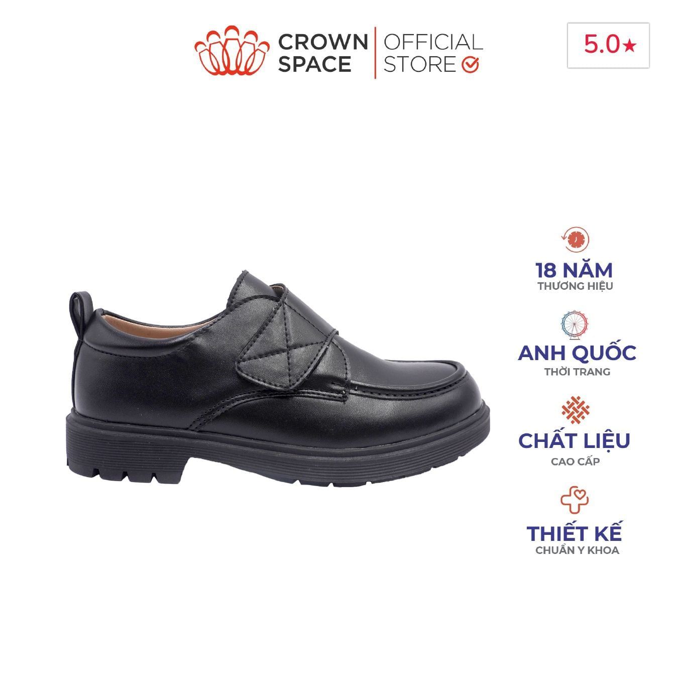  Giày Đi Học Da Lì Bé Trai Cao Cấp, Êm Chân, Chống Trơn Trượt | Crown Space CRUK169 