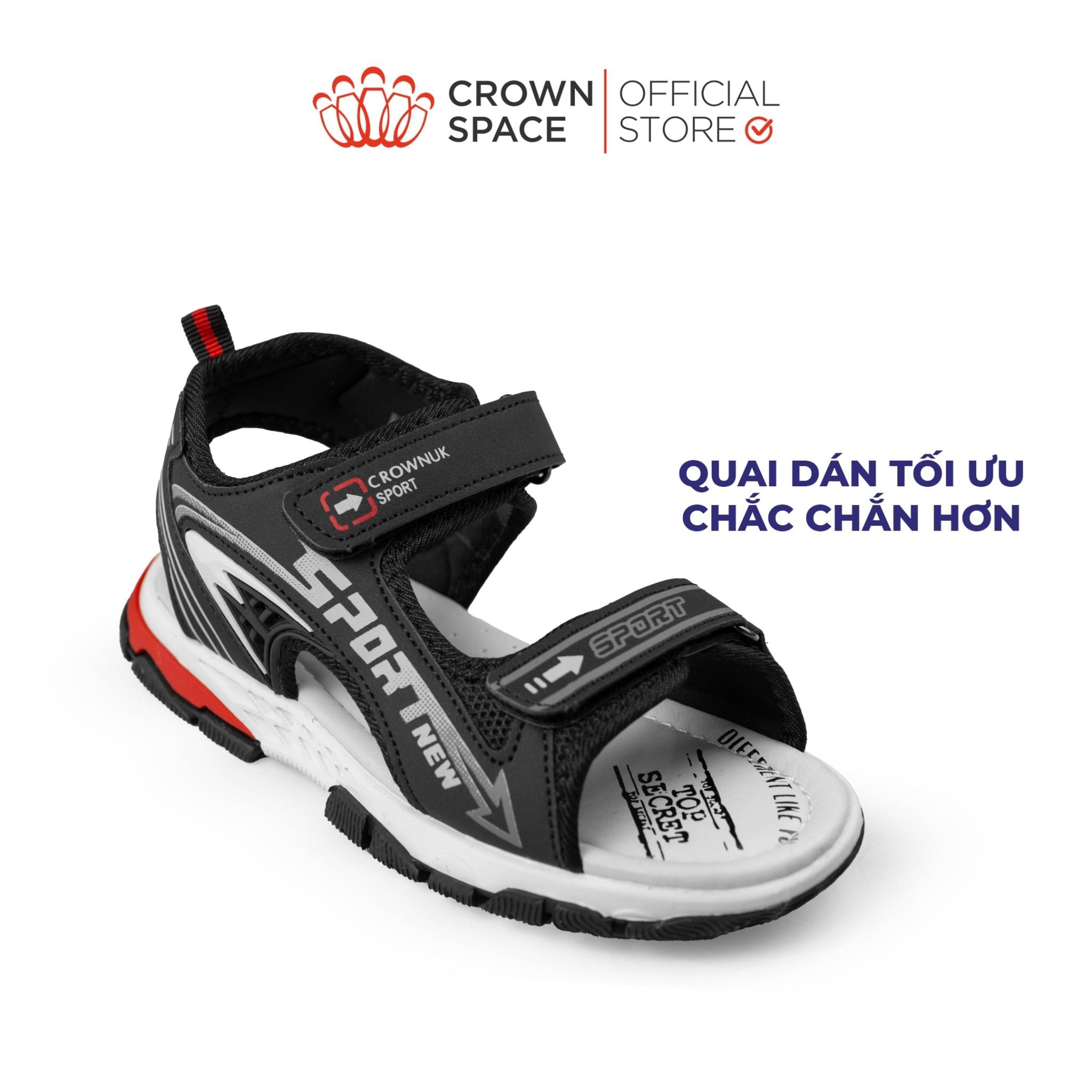  Sandal Thể Thao Bé Trai Chống Trượt, Bền Bỉ, Đen Cá Tính | Crown Space CRUK586.BK 