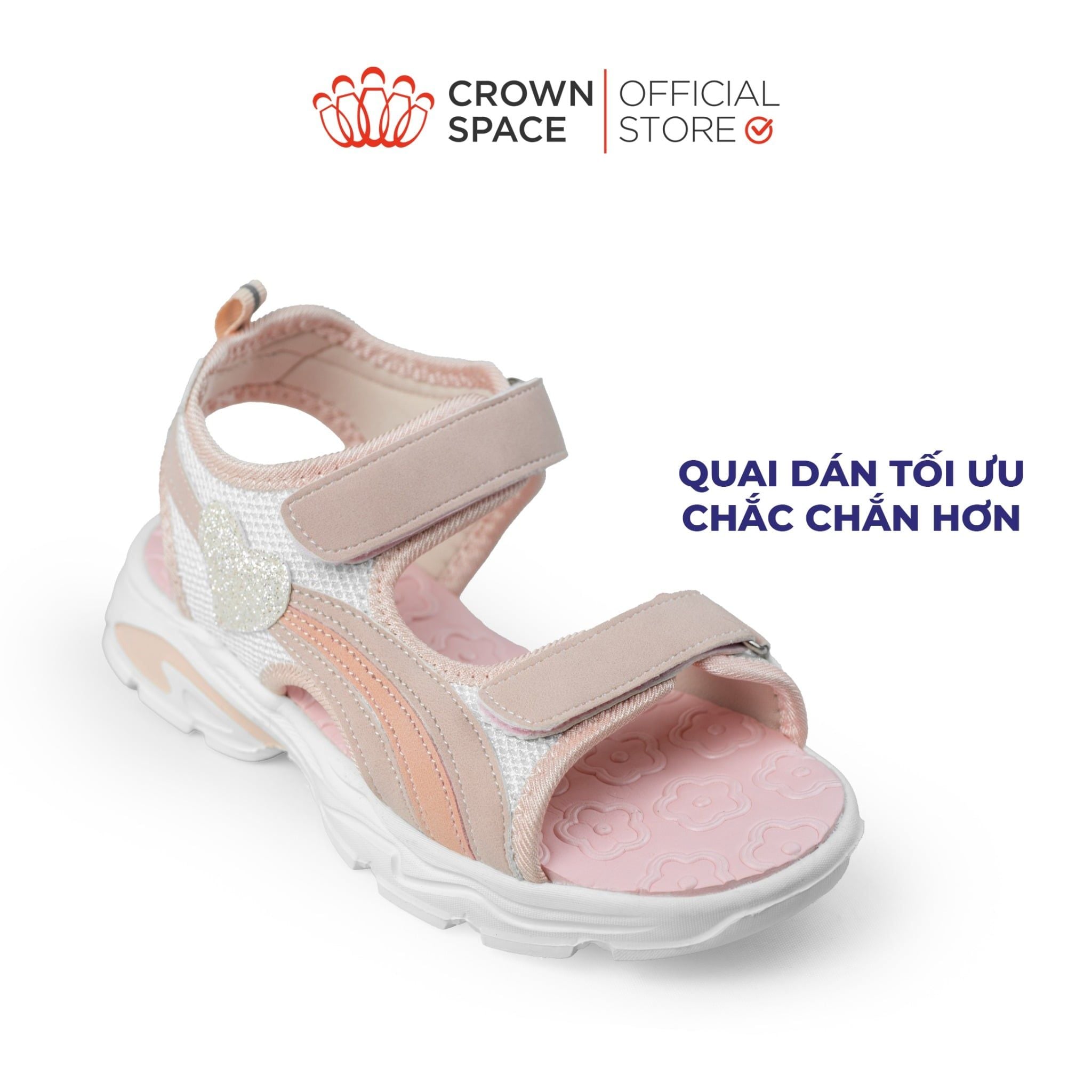  Sandal Thể Thao Bé Gái Siêu Nhẹ, Thoáng Khí, Hồng Kẹo Ngọt | Crown Space CRUK585.P 