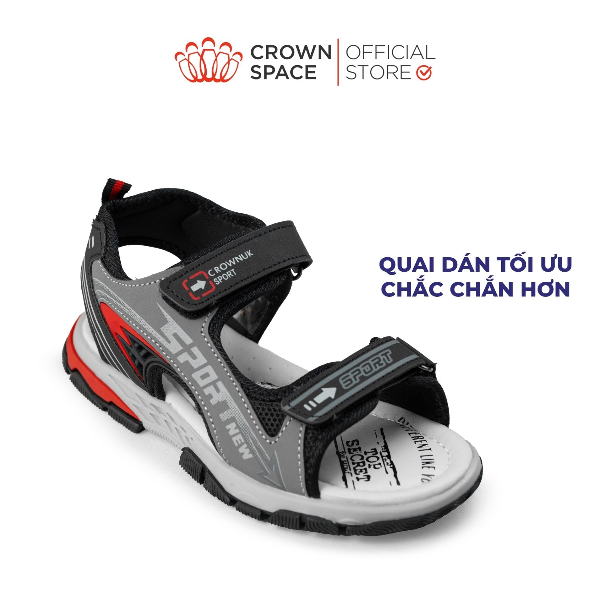  Sandal Thể Thao Bé Trai Chống Trượt, Bền Bỉ, Xám Đỏ Phá Cách | Crown Space CRUK586.GY 