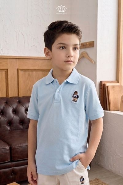  Áo Polo Bé Trai Cổ Bẻ Thêu Họa Tiết Gấu Trẻ Trung – Crown Space CKBS2160302 