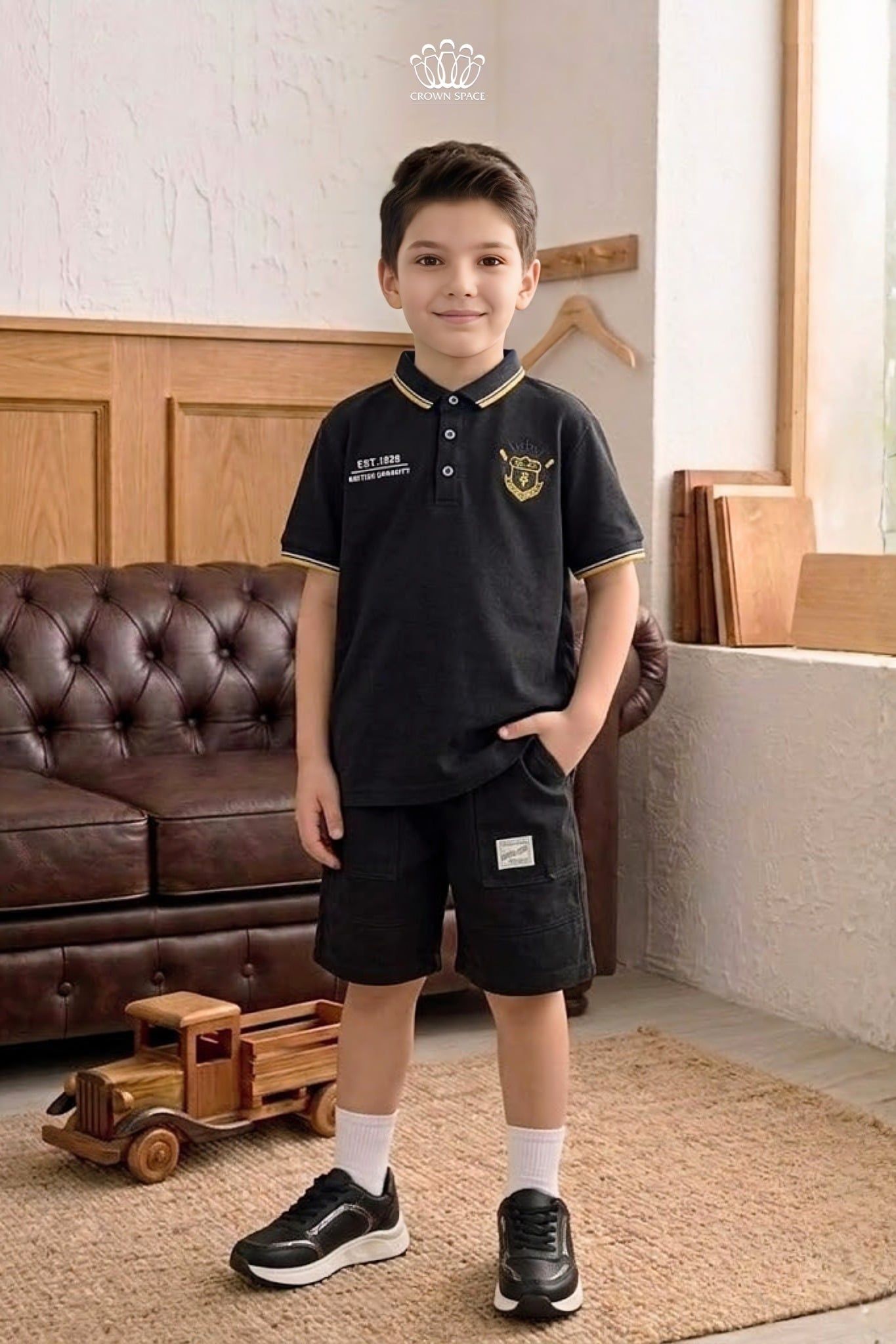  Áo Polo Bé Trai Cổ Bẻ Thêu Logo Crown Space – Sang Trọng & Thanh Lịch Cho Bé - CKBS2160308 