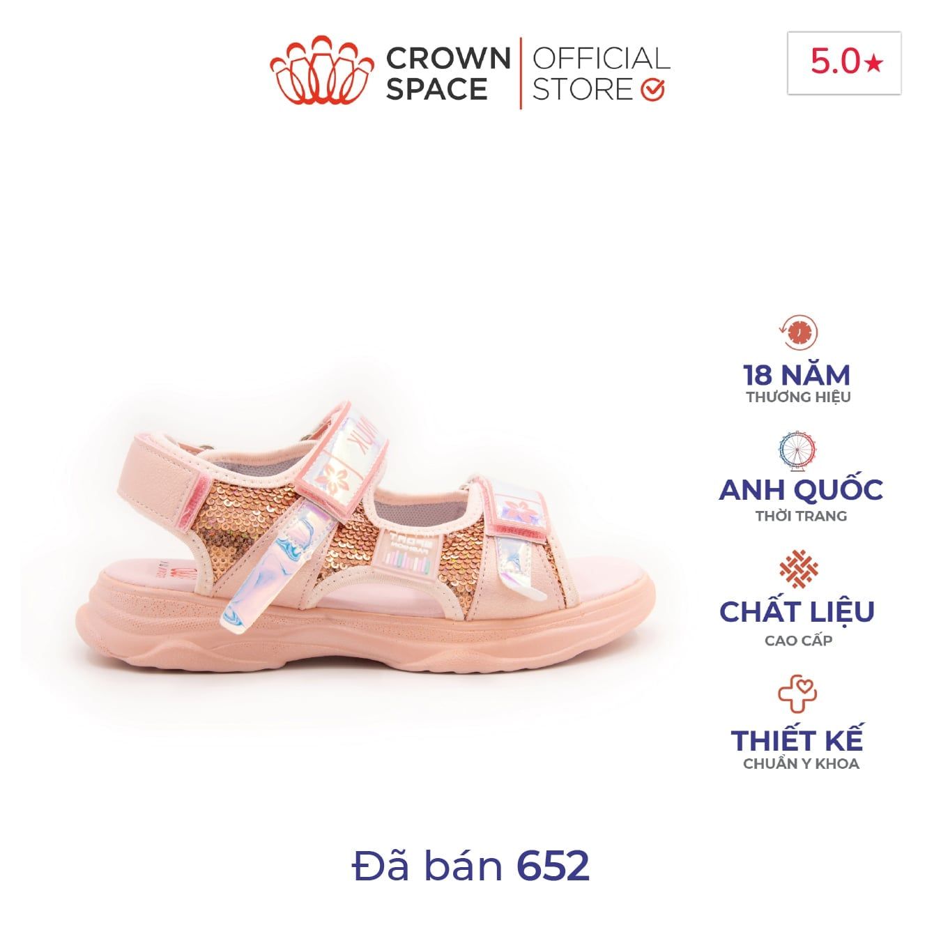  (VIP Private Sale) Dép Sandal Quai Hậu Bé Gái Nhẹ Êm, Chống Hôi Chân | Crown Space CRUK545 