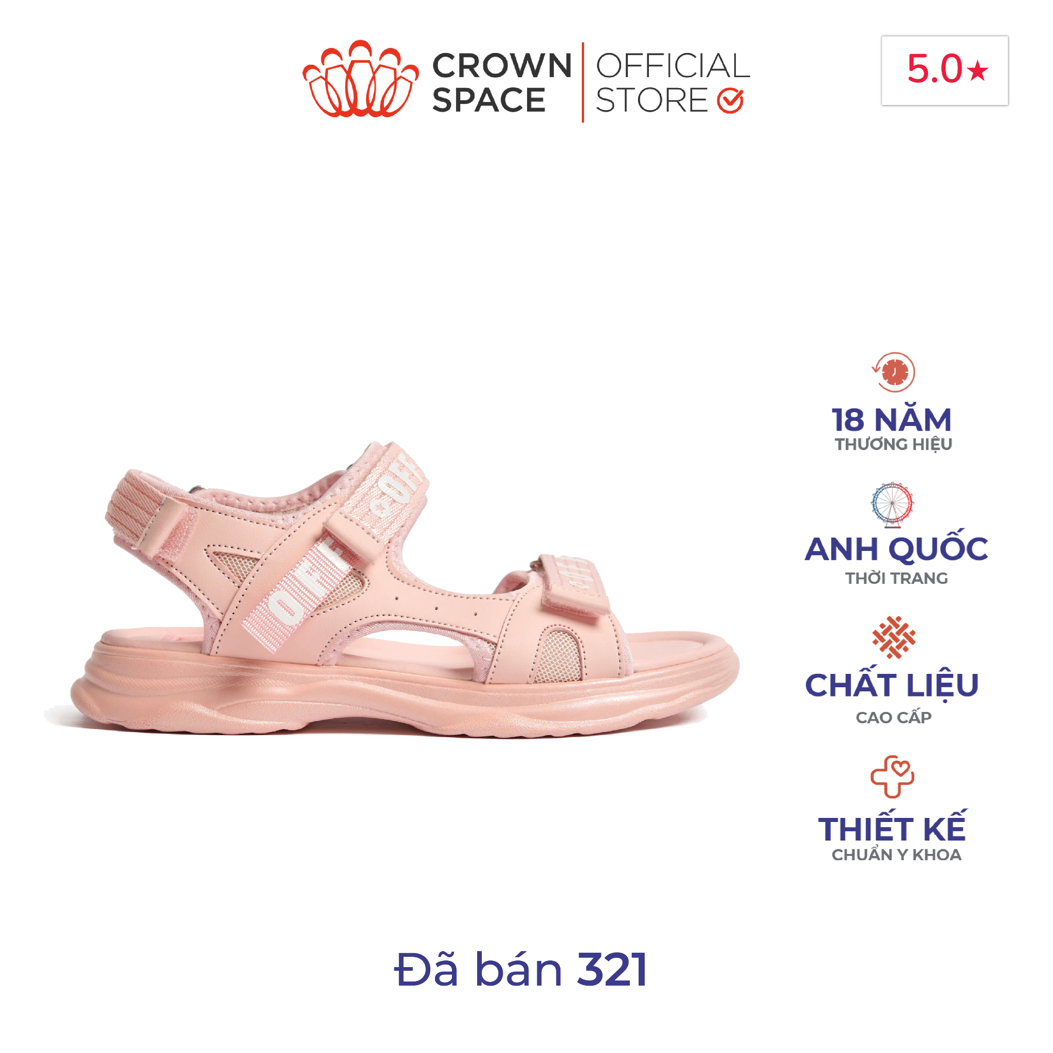  (VIP Private Sale) Sandal Bé Gái Quai Dán Crown Space - Êm Nhẹ, Chống Trơn, Thoáng Khí | Crown Space CRUK550 