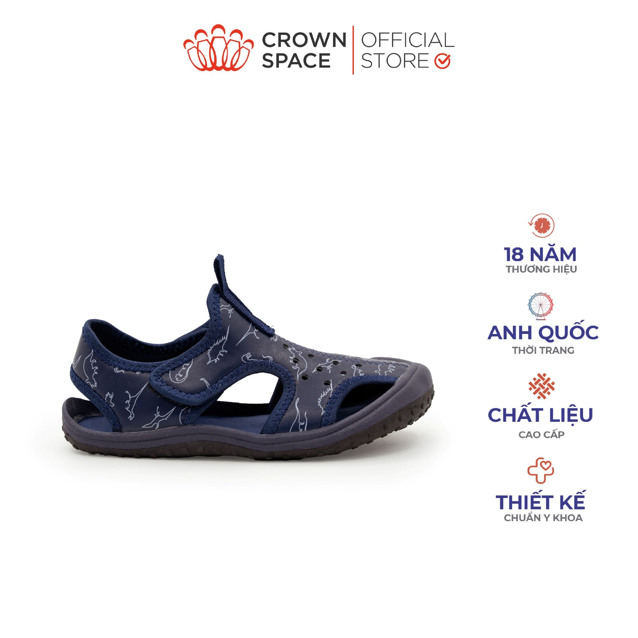  (VIP Private Sale) [Xả kho-Miễn Đổi Trả] Sandal Quai Hậu Bé Trai Cao Cấp, Thoáng Khí, Chống Trơn | Crown Space CRUK583 