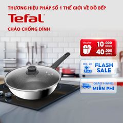 Chảo xào inox chống dính liền khối Tefal POWER E3411655, 28cm, vân thép, có nắp