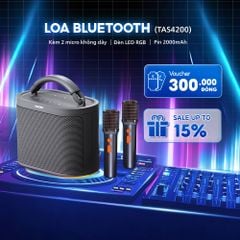 Loa Bluetooth PHILIPS TAS4200DM/70 Chính Hãng, Loa Karaoke Kèm 2 Micro, Hỗ Trợ Thẻ Nhớ, Đèn LED, Quai Xách Tiện Lợi, Pin 10H