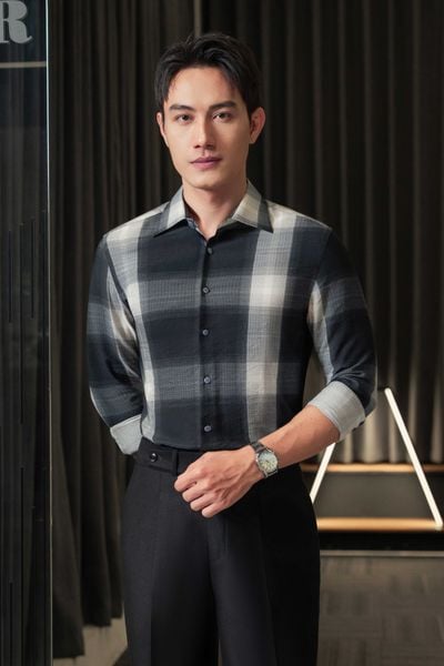 Sơ mi đen kẻ vuông trắng - SMC178