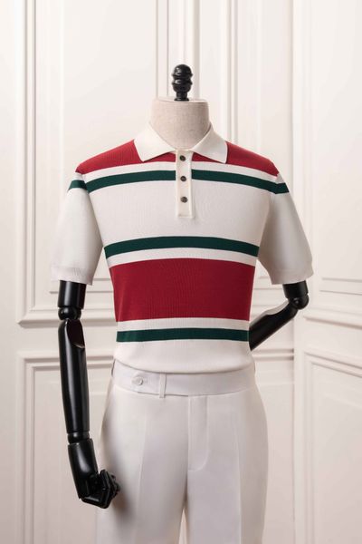 Áo mongtoghi trắng kẻ ngang đỏ rêu - AP265