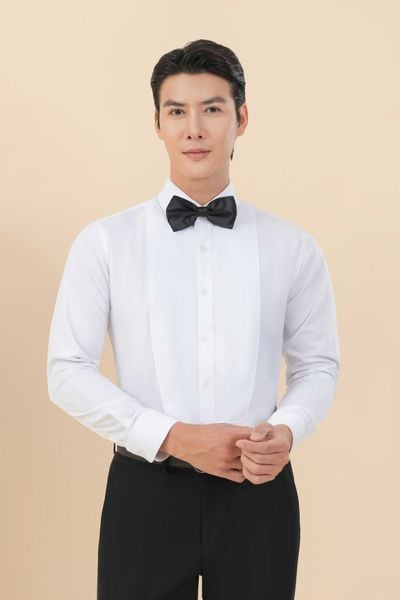 Áo Sơ Mi Dài Tay Màu Trắng Xếp Ly Gân Nối The Tuxedo - TXXL8
