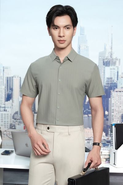 Áo sơ mi ghi xanh SNC056GX
