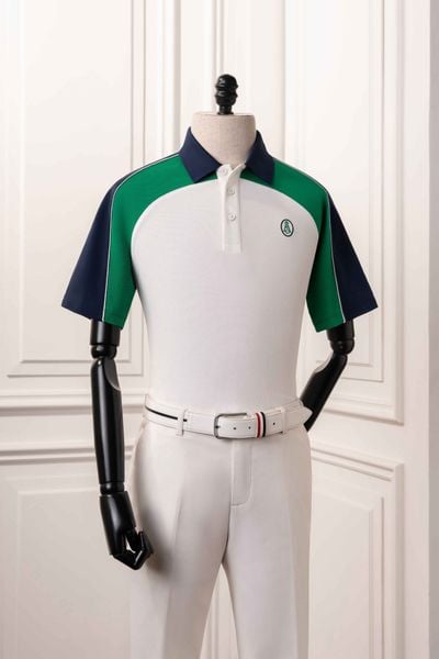 Áo polo trắng vá vai xanh - AP261