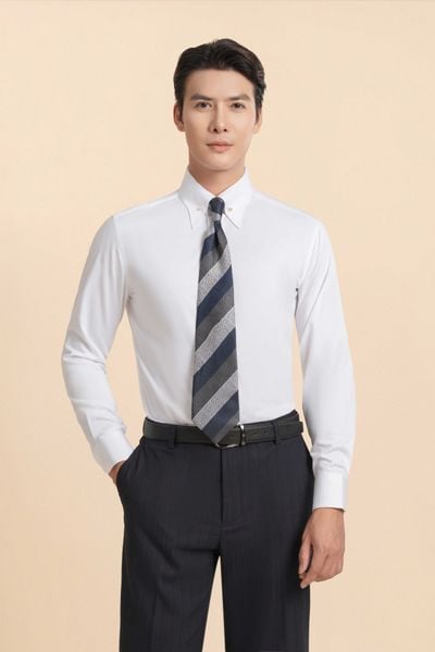 Sơ mi trắng cổ nhọn cài phụ kiện - SMC175