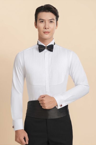 Áo Sơ Mi Dài Tay Màu Trắng Xếp Ly Dọc The Tuxedo - TXXL7