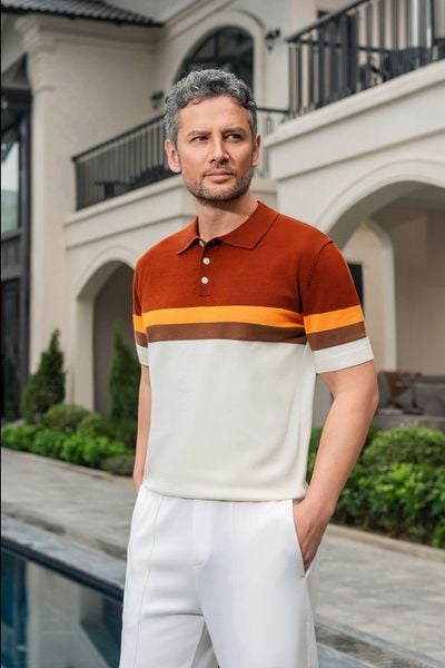 Áo mongtoghi kẻ ngang cam, nâu đậm AP440N