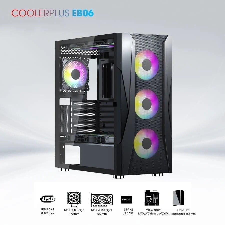 Thùng Case Coolerplus CPC EB06 ( EATX/ ATX/ mATX/)- Tặng 3FAN