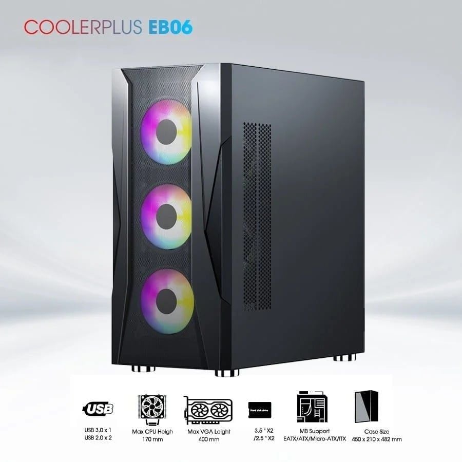 Thùng Case Coolerplus CPC EB06 ( EATX/ ATX/ mATX/)- Tặng 3FAN