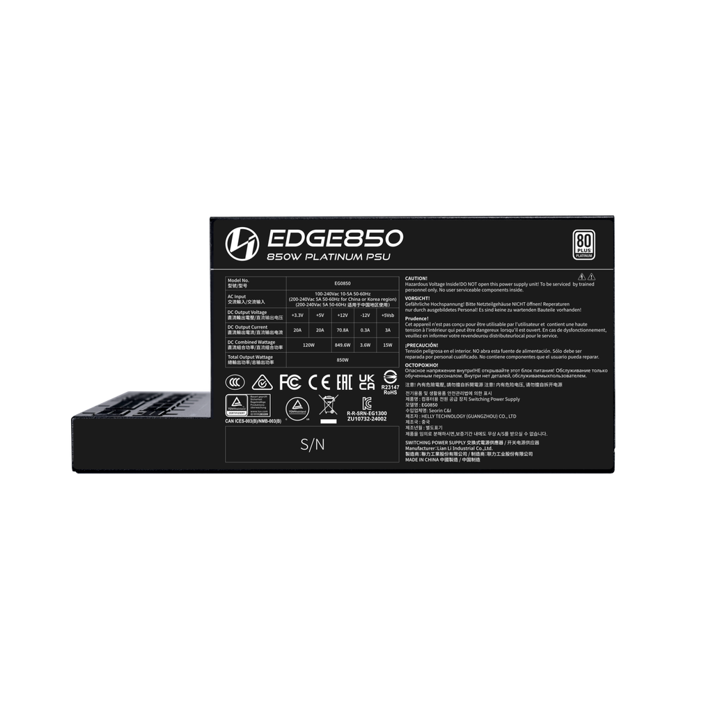 Nguồn Lian Li Edge 850W EG850 - ATX v3.1, 80 Plus PLATINUM, Full Modular