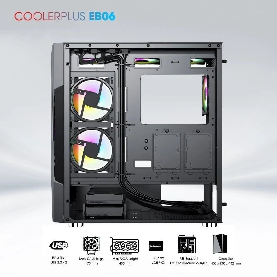 Thùng Case Coolerplus CPC EB06 ( EATX/ ATX/ mATX/)- Tặng 3FAN