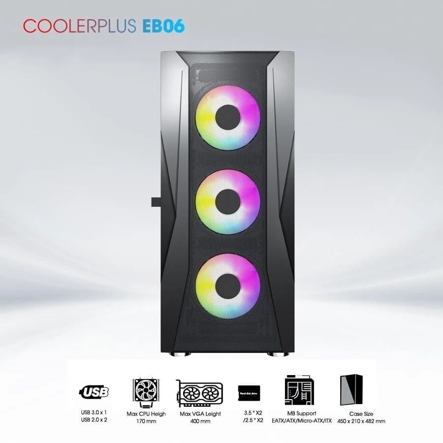 Thùng Case Coolerplus CPC EB06 ( EATX/ ATX/ mATX/)- Tặng 3FAN
