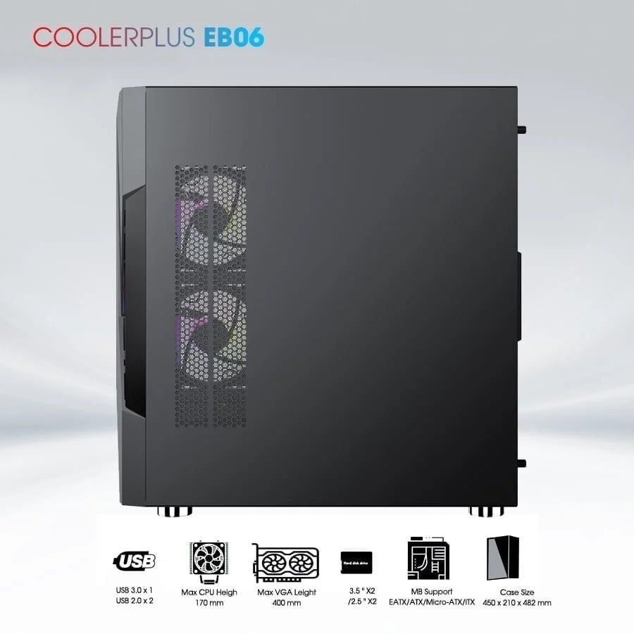 Thùng Case Coolerplus CPC EB06 ( EATX/ ATX/ mATX/)- Tặng 3FAN