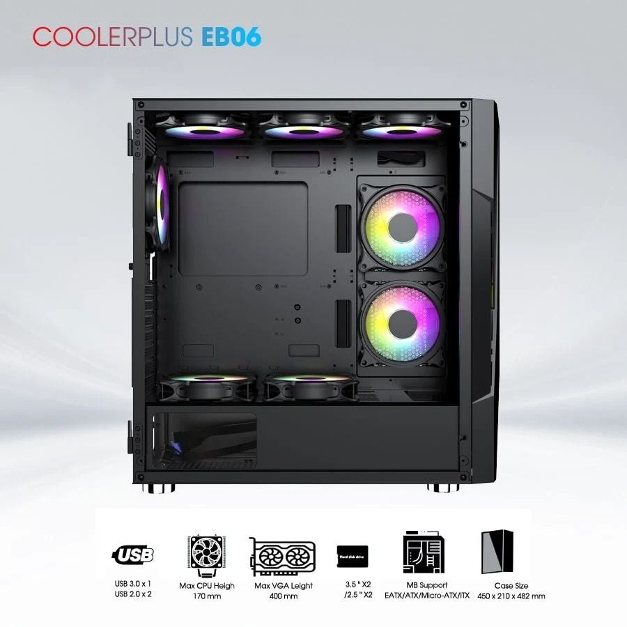 Thùng Case Coolerplus CPC EB06 ( EATX/ ATX/ mATX/)- Tặng 3FAN