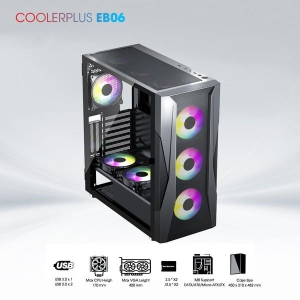 Thùng Case Coolerplus CPC EB06 ( EATX/ ATX/ mATX/)- Tặng 3FAN