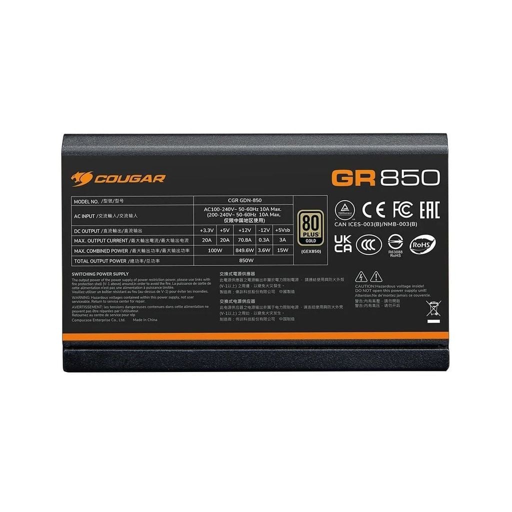 Nguồn máy tính Cougar GR850 850W  80 Plus Gold Full Modular PCIE 5.1 , ATX 3.1