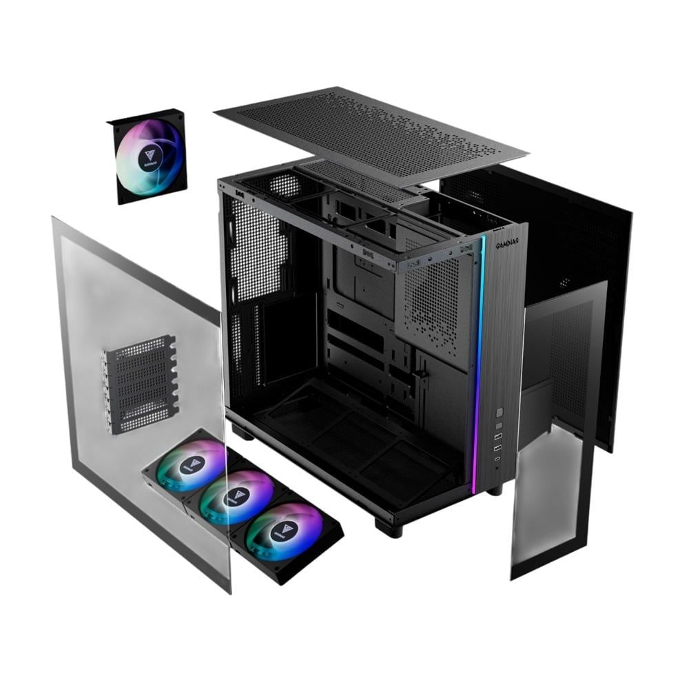 Thùng máy Gamdias Atlas M4 (Kèm sẵn 4 Fan ARGB)  Kính cường lực, Đen