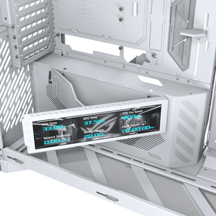 Vỏ Case Asus ROG CRONOX GR801 CURVE TG WHITE	 ( Kèm màn hình phụ Asus  lcd 9.2 )