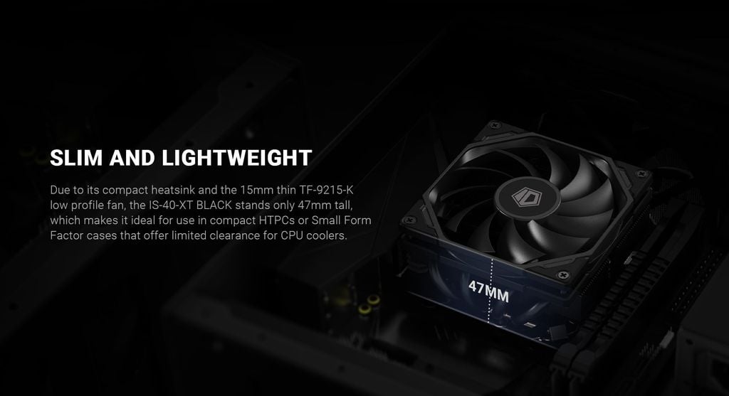 Tản nhiệt chip CPU ID-Cooling IS-40-XT Black, cao 47mm, TDP 95W, 4 ống đồng, Fan 9cm – 2800rpm, không cấn Ram.