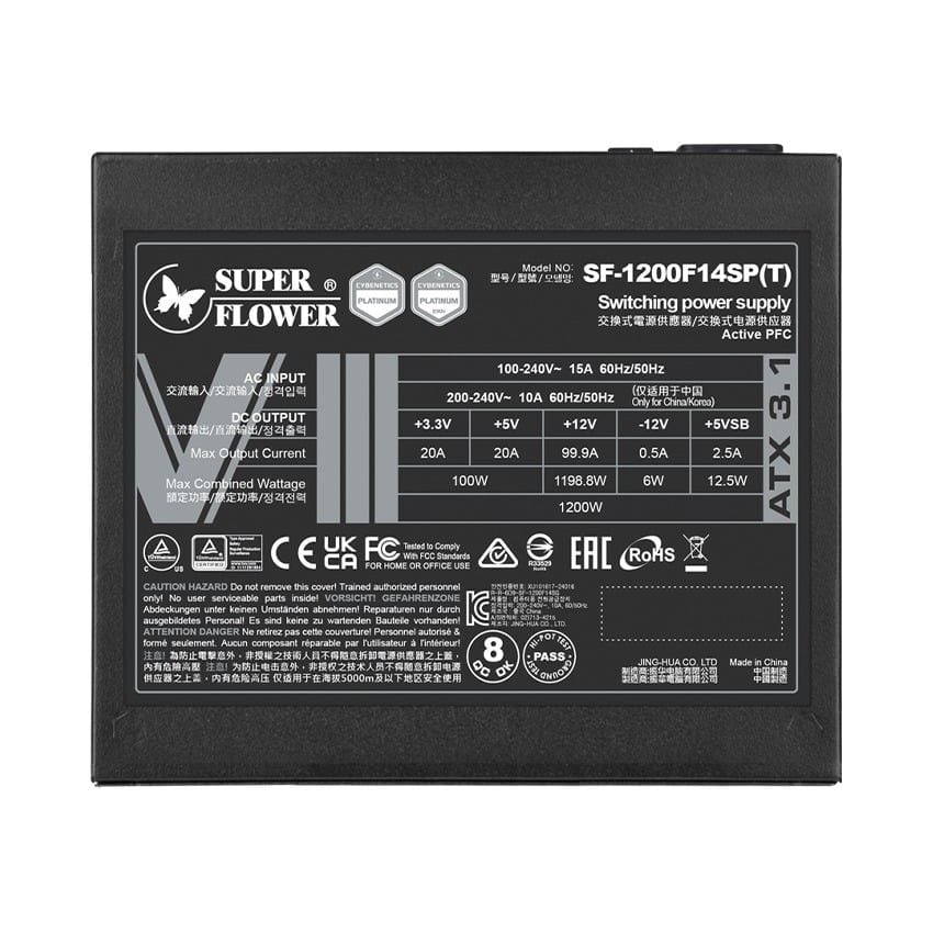 Nguồn máy tính Super Flower LEADEX VIII Platinum PRO 1200W ATX 3.1 Black SF-1200F14SP(T)  Cybenetics Platinum