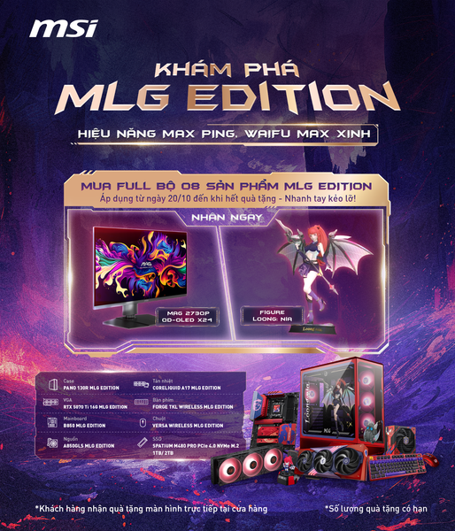 BỘ PC MSI MLG EDITION x HOTGEAR RYZEN 7 9800X3D  | B850 MSI MLG | 32GB 6000 MHZ | RTX 5070TI