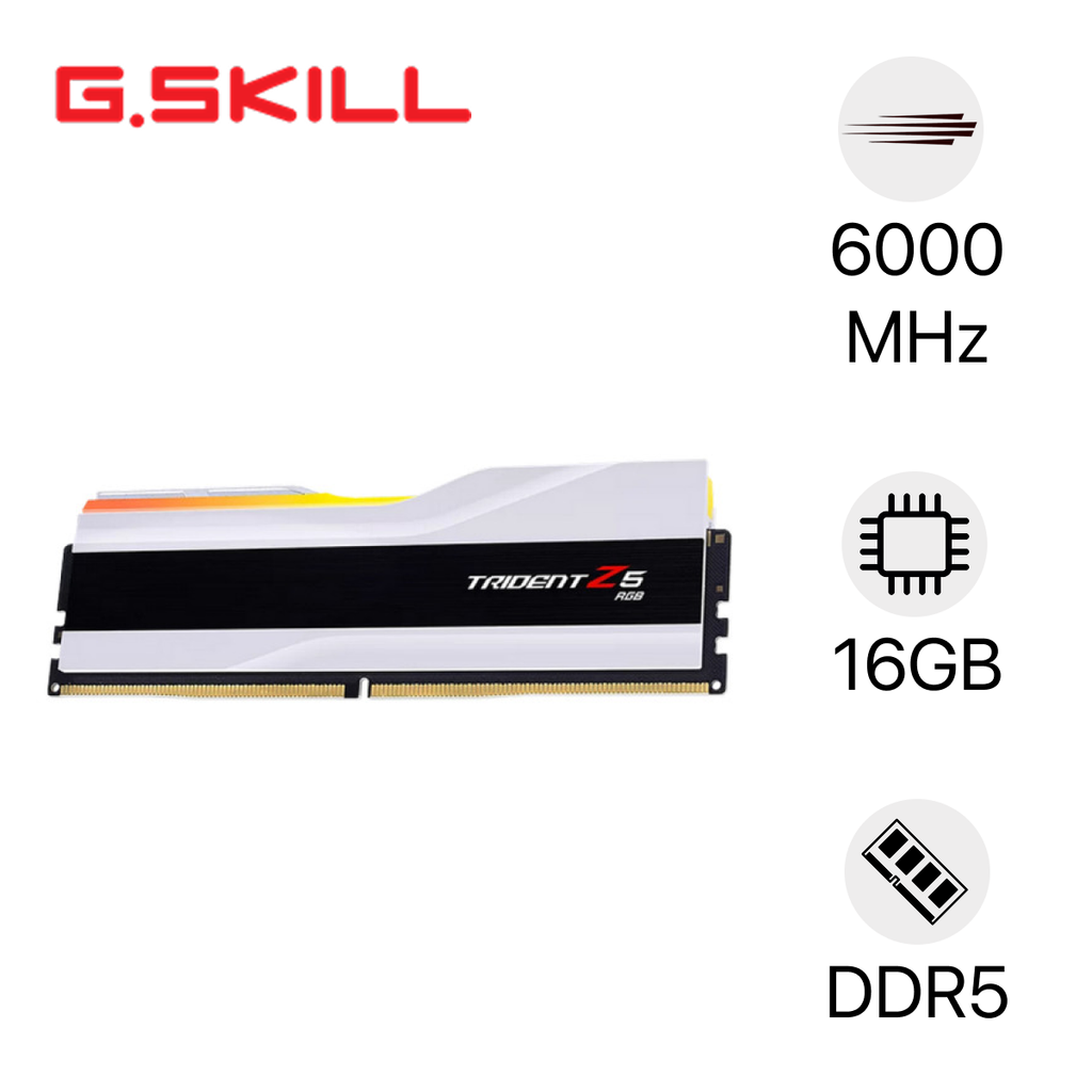 Ram DDR5  GSkill Trident Z5 RGB 16GB Bus  6000 White  F5-6000J3636F16GX1-TZ5RW  Intel XMP / AMD EXPO White