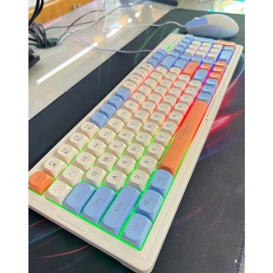 COMBO BÀN PHÍM VÀ CHUỘT KM2000 PRO RGB MIX XANH