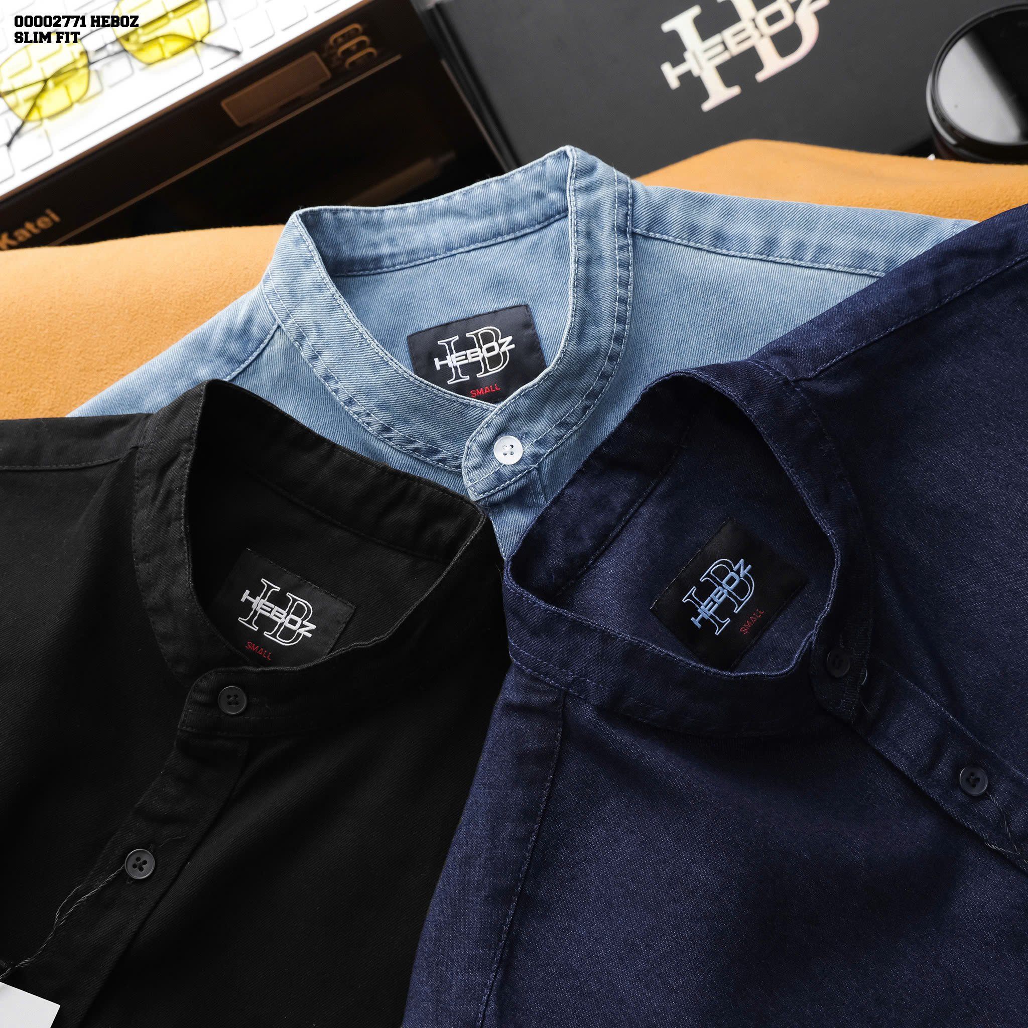  Áo sơ mi nam Heboz denim cổ trụ 3M - 00002771 
