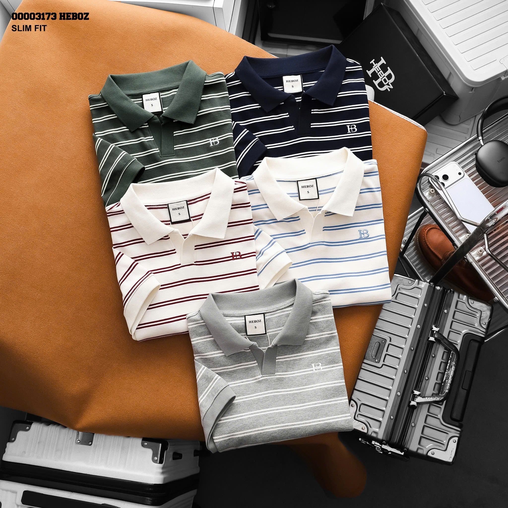  Áo polo HEBOZ striped Vneck 4M - 00003173 