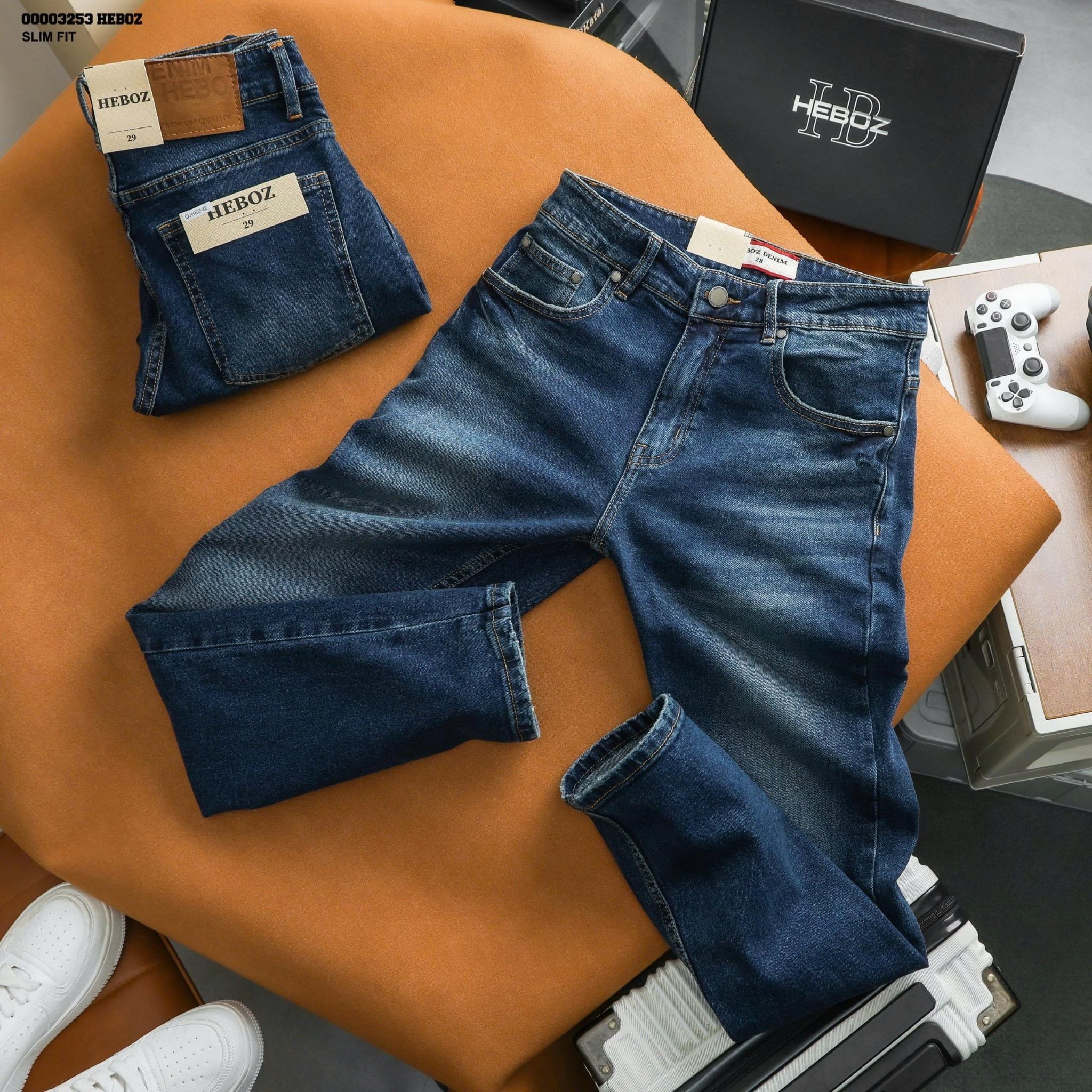  Quần jean nam Heboz dáng slim trơn D32 - 00003253 