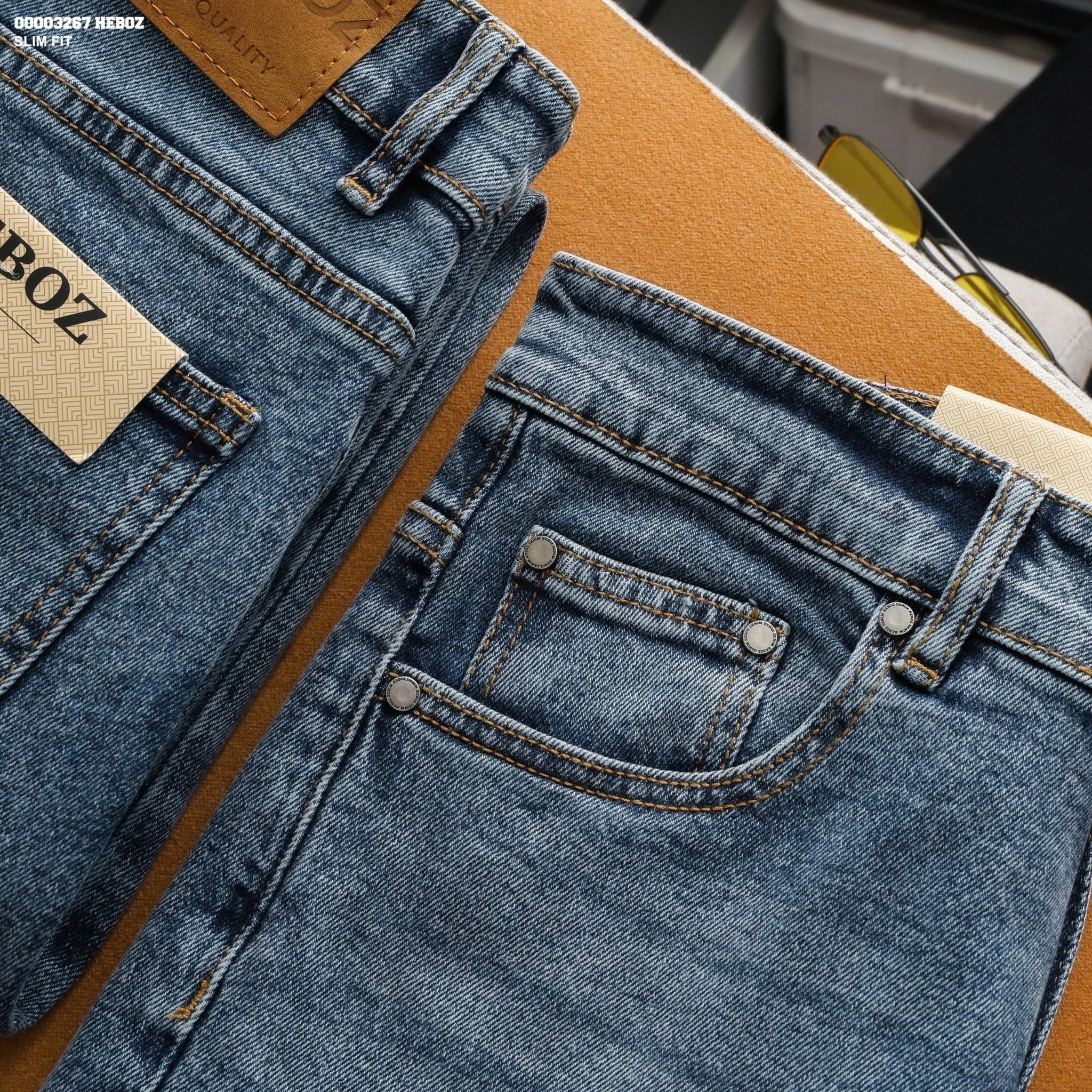  Quần jean Heboz dáng slim trơn D41 - 00003267 