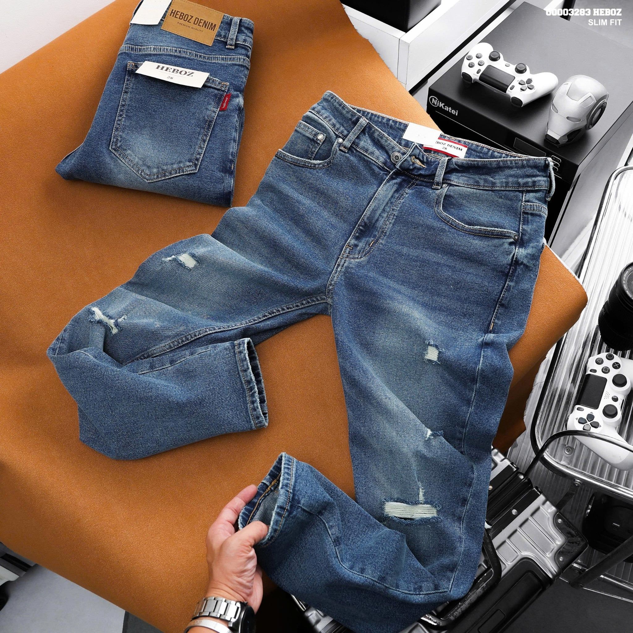  Quần jean Heboz slim ripped D201 - 00003283 