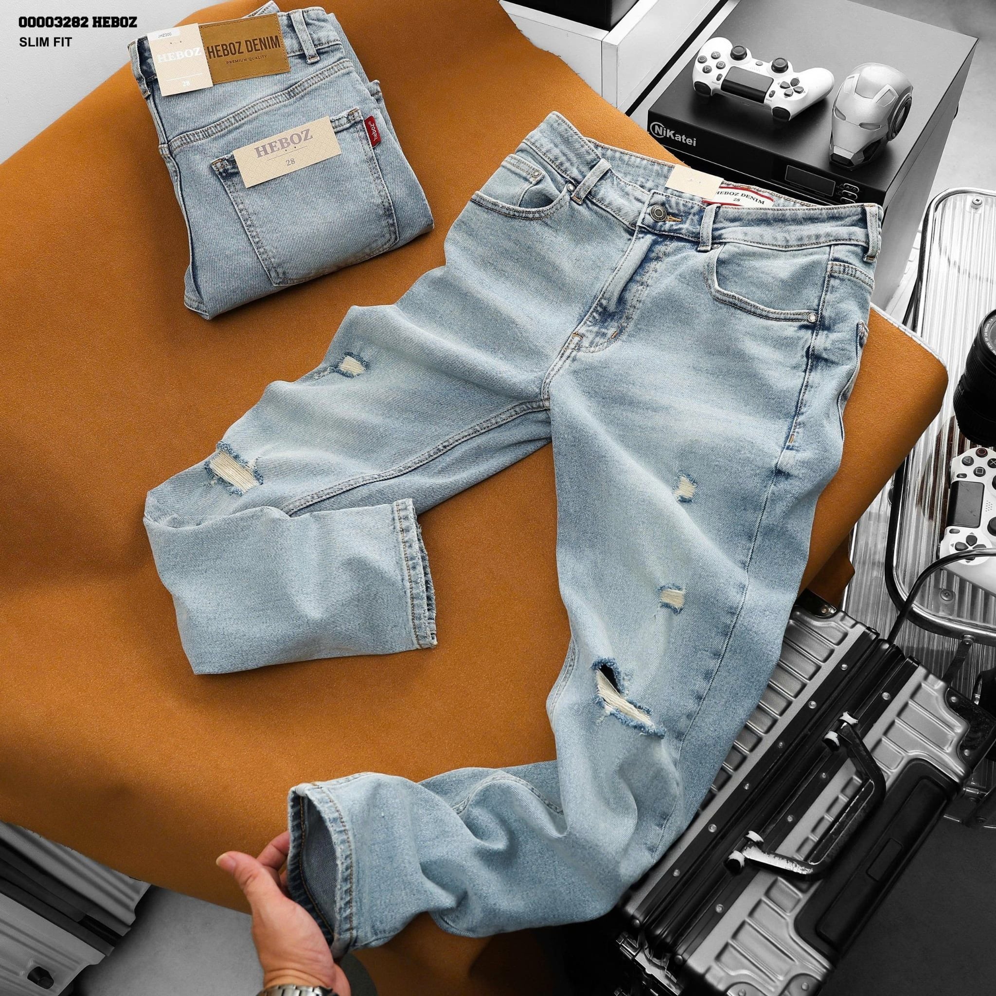  Quần jean Heboz slim ripped D200 - 00003282 
