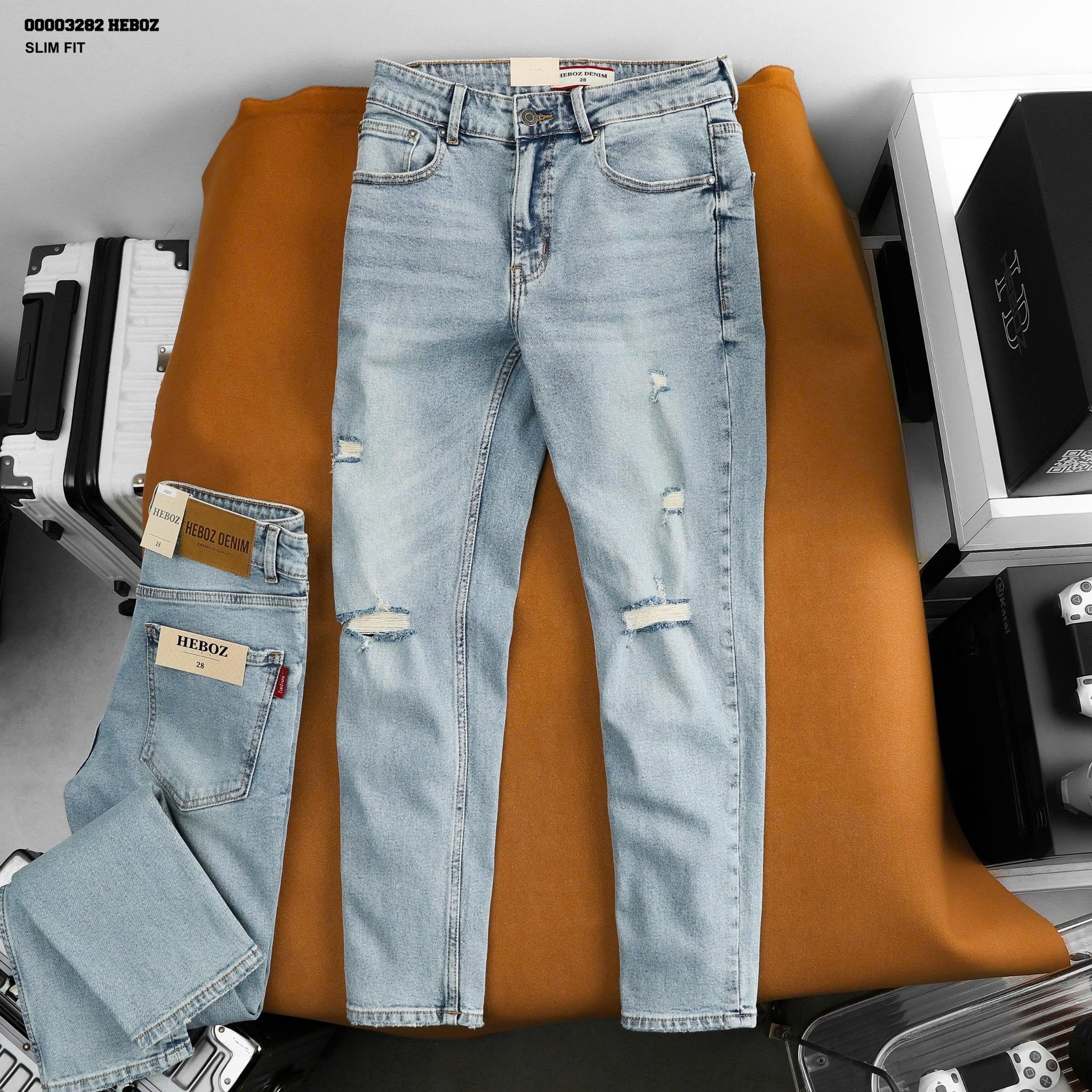  Quần jean Heboz slim ripped D200 - 00003282 