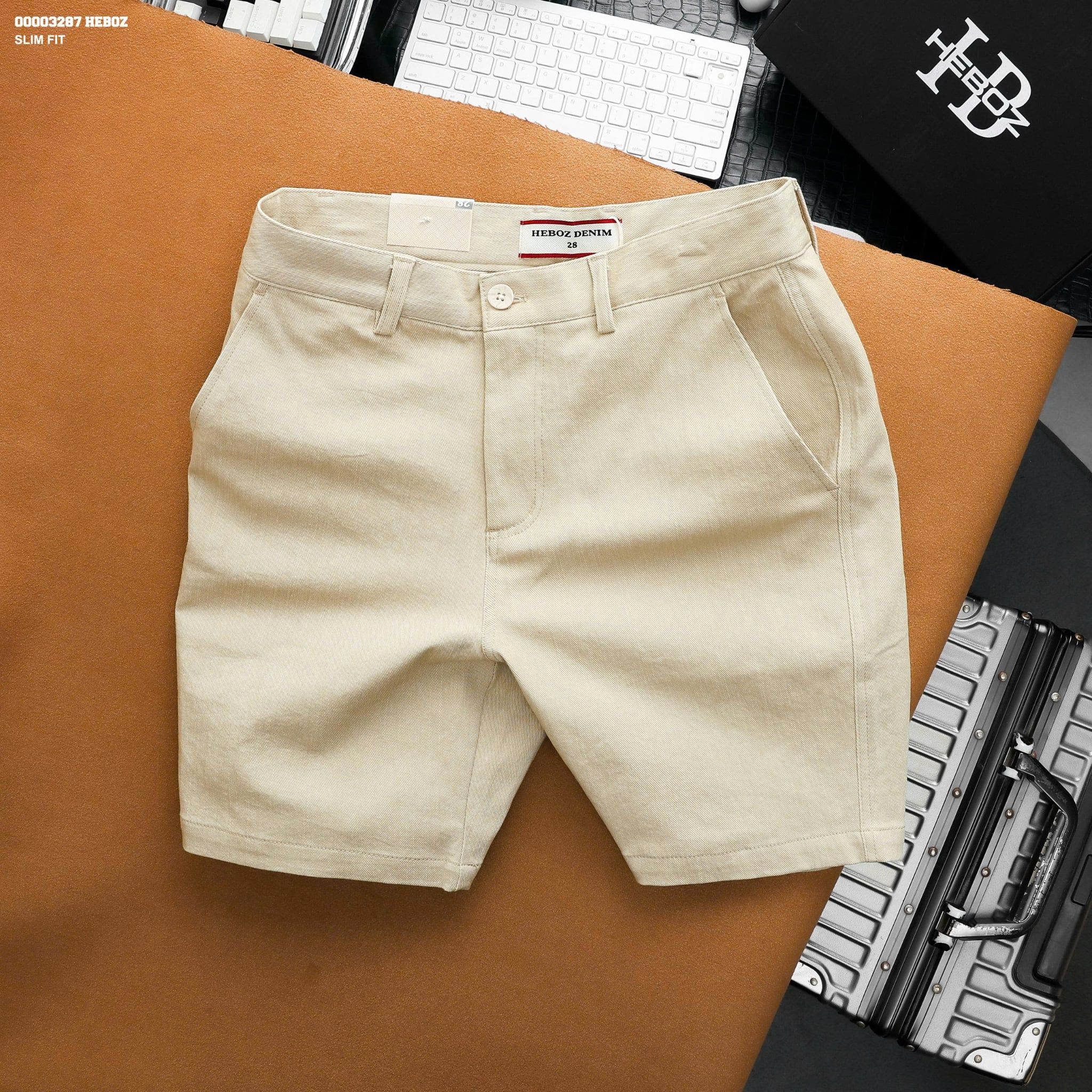  Quần short Heboz kaki cotton classic 3M-00003287 