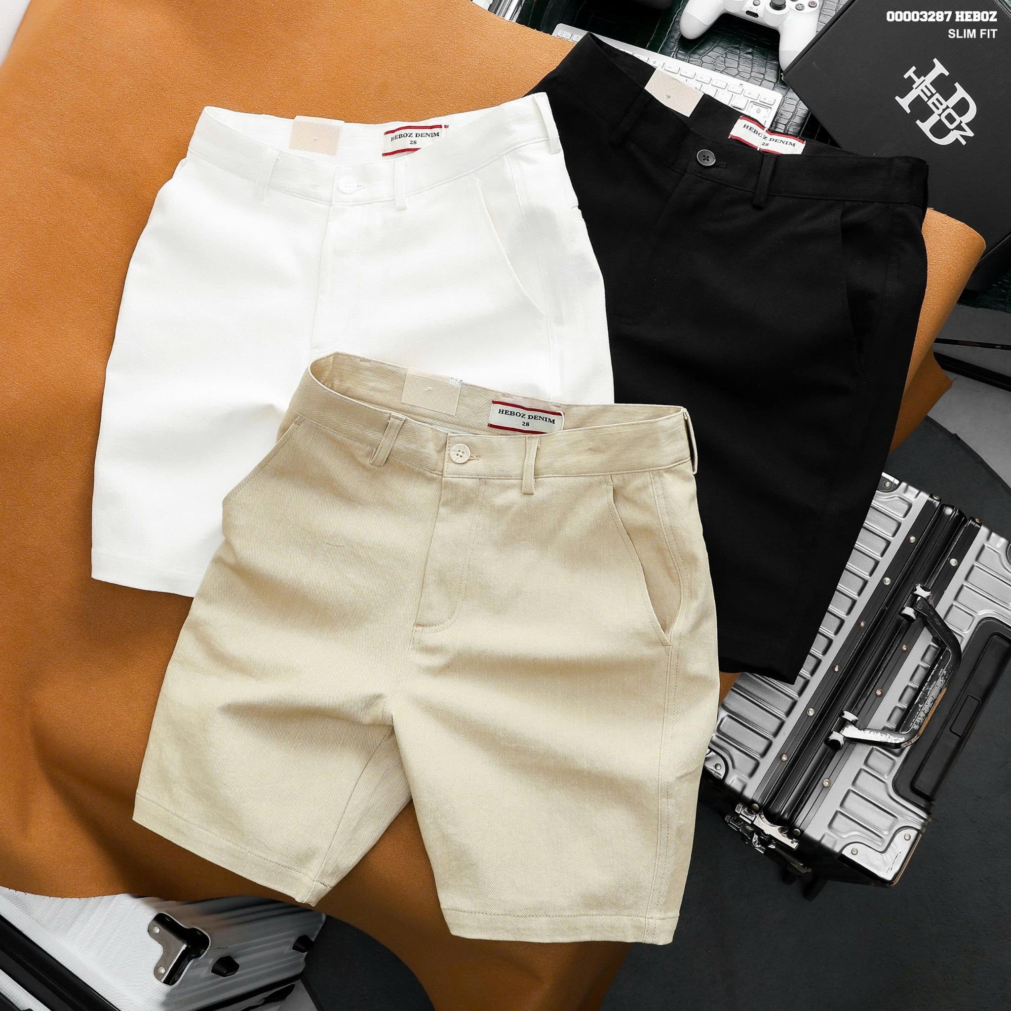  Quần short Heboz kaki cotton classic 3M-00003287 