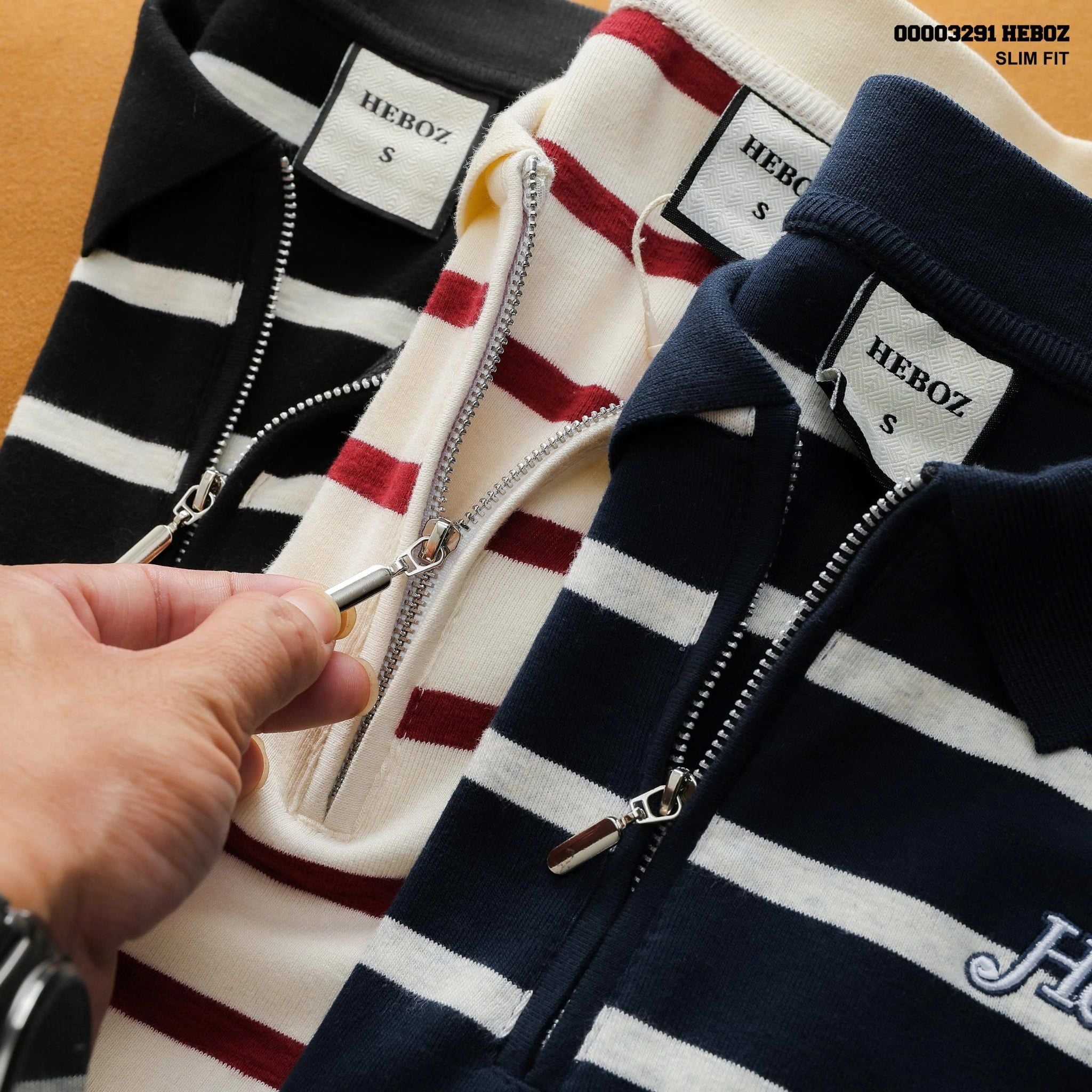  Áo polo Heboz striped zipper 3M-00003291 