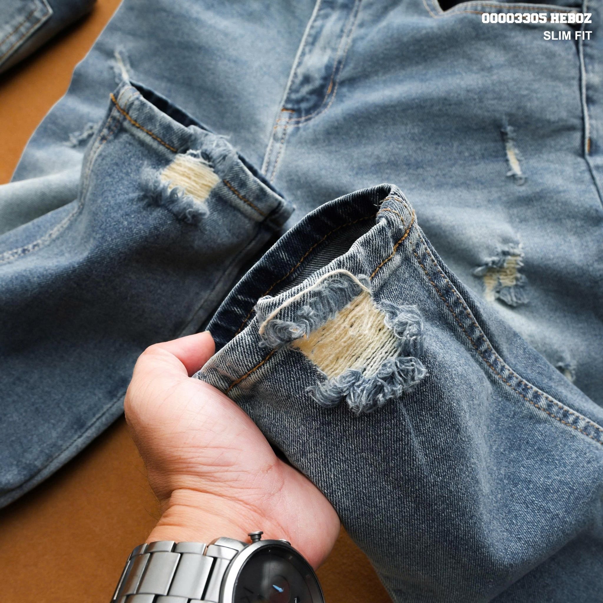  Quần jean Heboz slim ripped D040 - 00003305 