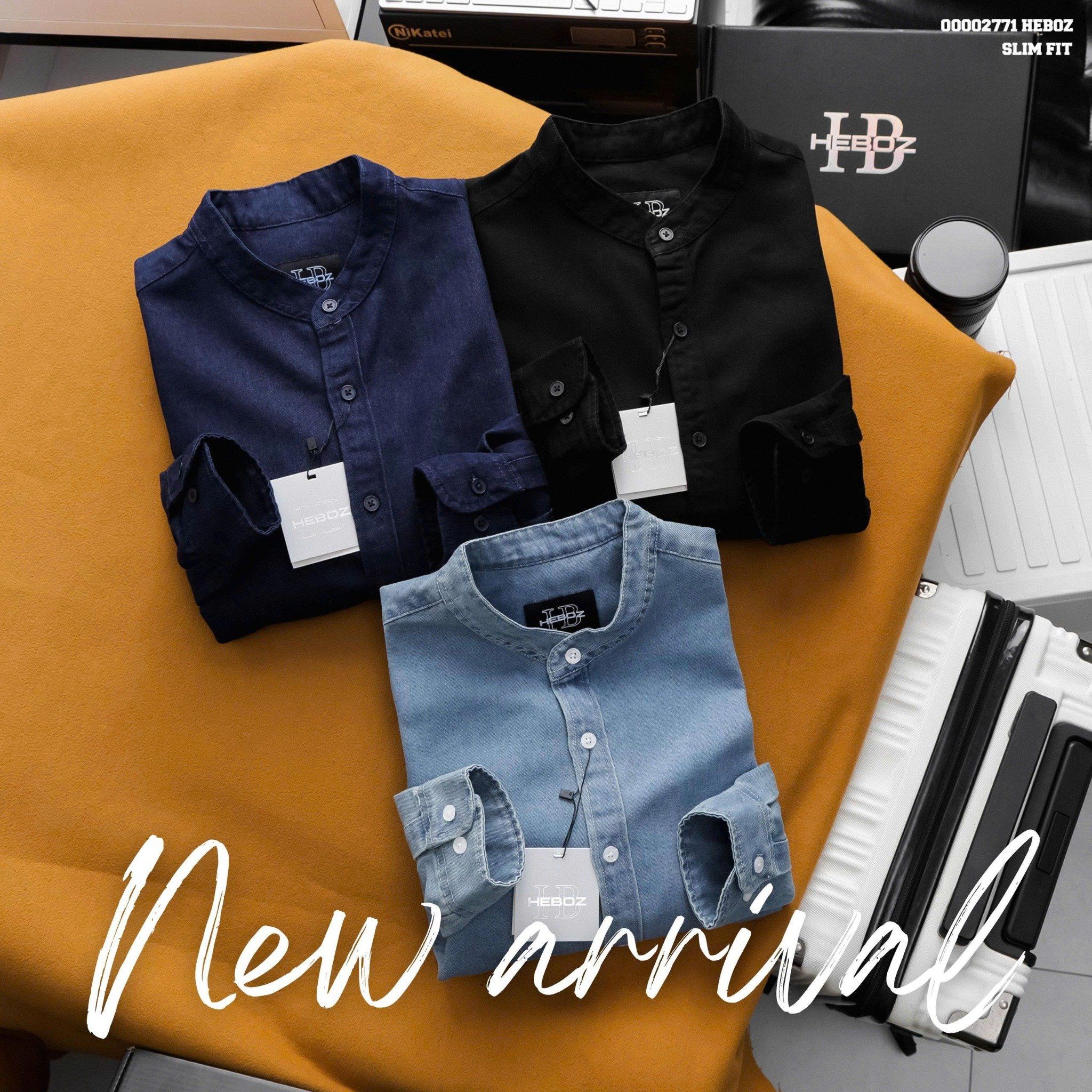  Áo sơ mi nam Heboz denim cổ trụ 3M - 00002771 